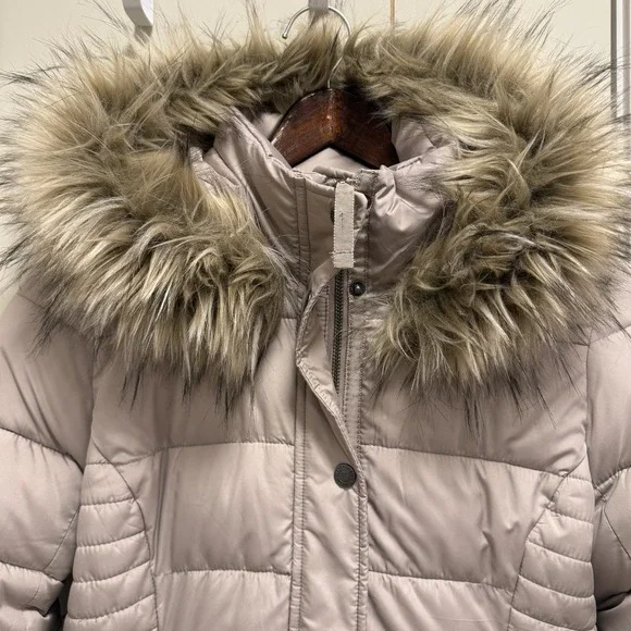 Abercrombie & Fitch Women Puffer Jacket Hooded Beige XS - Picture 3 of 7